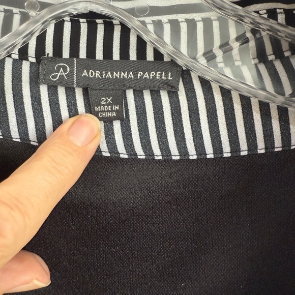 Layered Look Adriana Papell Top, 2x, Black & White - Picture 3 of 6